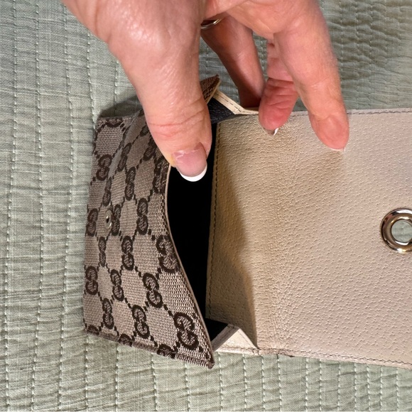 GUCCI VINTAGE ECLIPSE BIFOLD WALLET BROWN & BEIGE SIGNATURE GG - Picture 5 of 14